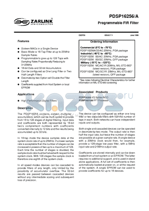 PDSP16256 datasheet - Programmable FIR Filter