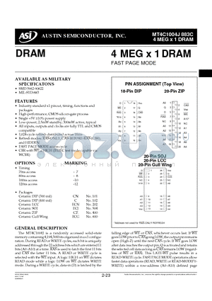 MT4C1004J datasheet - 4 MEG x 1 DRAM FAST PAGE MODE
