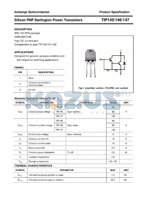 TIP146 datasheet - Silicon PNP Darlington Power Transistors