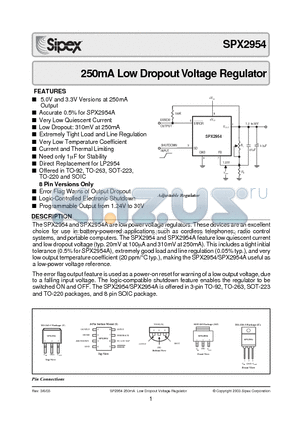 SPX2954AS-5.0 datasheet - 250mA Low Dropout Voltage Regulator