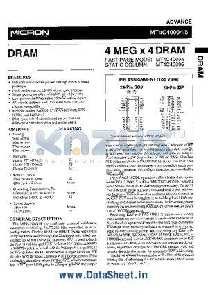 MT4C40004 datasheet - 4 MEG x 4 DRAM