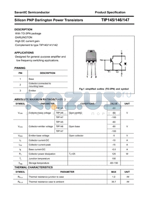 TIP147 datasheet - Silicon PNP Darlington Power Transistors