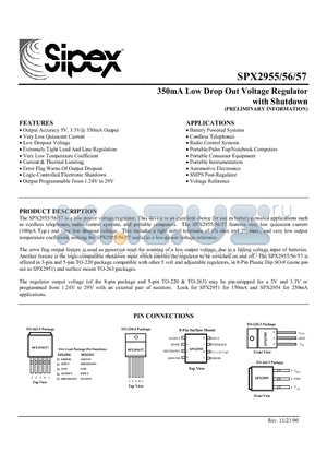 SPX2956AT3-5.0 datasheet - 350mA Low Drop Out Voltage Regulator with Shutdown