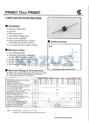 PR6003 datasheet - 6 AMP FAST RECOVERY RECTIFIER