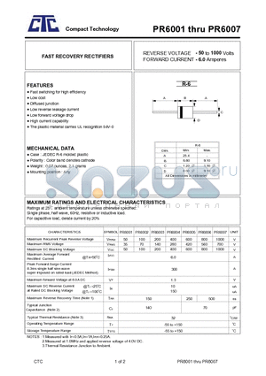 PR6004 datasheet - FAST RECOVERY RECTIFIERS