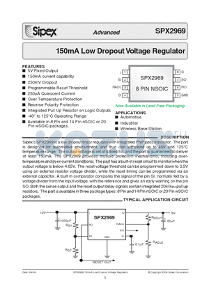 SPX2969 datasheet - 150mA Low Dropout Voltage Regulator
