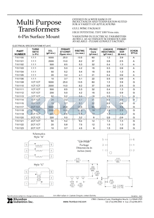 T-51111 datasheet - Multi Purpose Transformers