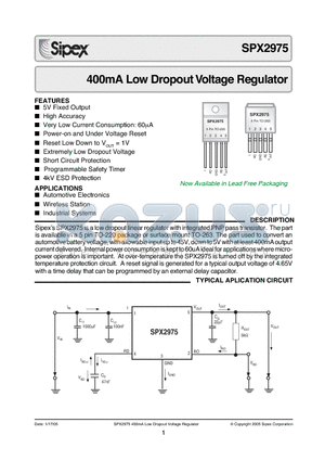 SPX2975 datasheet - 400mA Low Dropout Voltage Regulator