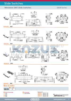 SB39STTR datasheet - Miniature SMT Slide Switches