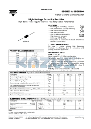 SB3H100 datasheet - High-Voltage Schottky Rectifier High Barrier Technology for Improved High Temperature Performance