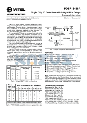 PDSP16488A datasheet - Single Chip 2D Convolver with Integral Line Delays