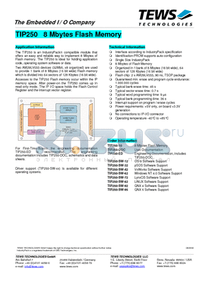 TIP250 datasheet - 8 Mbytes Flash Memory