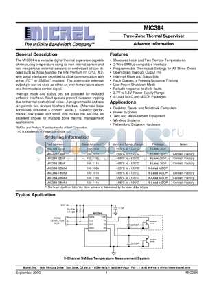 MIC384-2BMM datasheet - Three-Zone Thermal Supervisor Advance Information