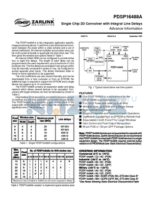 PDSP16488AACBR datasheet - Single Chip 2D Convolver with Integral Line Delays