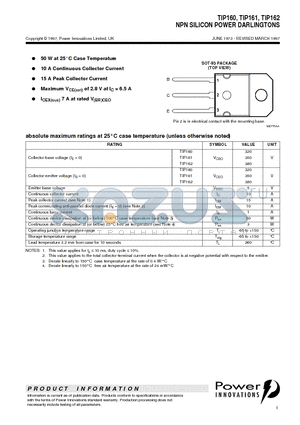 TIP161 datasheet - NPN SILICON POWER DARLINGTONS