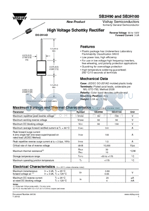 SB3H90 datasheet - High Voltage Schottky Rectifier