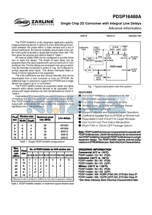 PDSP16488AC0 datasheet - Single Chip 2D Convolver with Integral Line Delays
