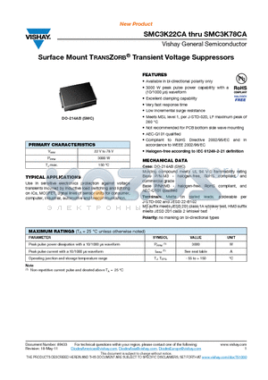 SMC3K45CA datasheet - Surface Mount TRANSZORB^ Transient Voltage Suppressors