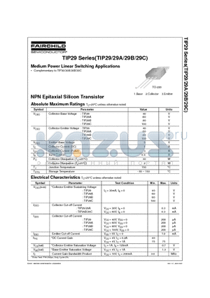 TIP29 datasheet - Medium Power Linear Switching Applications