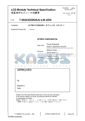 T-55343GD035JU-LW-ADN datasheet - LCD MODULE TECHNICAL SPECIFICATION