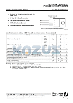 TIP29 datasheet - NPN SILICON POWER TRANSISTORS