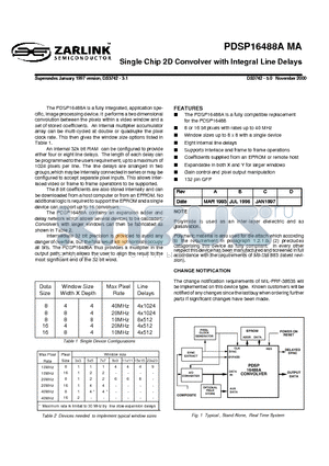 PDSP16488AMAACBR datasheet - Single Chip 2D Convolver with Integral Line Delays