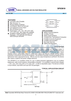 SPX3819 datasheet - 500mA, LOW-NOISE LDO VOLTAGE REGULATOR