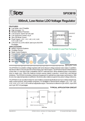 SPX3819M3-2.5 datasheet - 500 mA, Low-Noise LDO Voltage Regulator