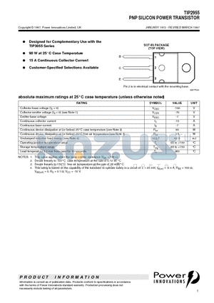 TIP2955 datasheet - PNP SILICON POWER TRANSISTOR