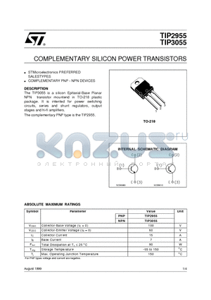 TIP2955 datasheet - COMPLEMENTARY SILICON POWER TRANSISTORS