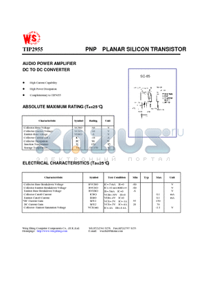 TIP2955 datasheet - PNP PLANAR SILICON TRANSISTOR(AUDIO POWER AMPLIFIER DC TO DC CONVERTER)