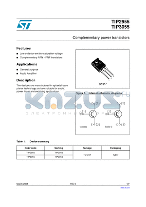 TIP2955 datasheet - Complementary power transistors