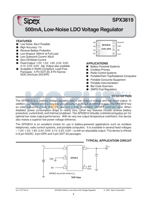 SPX3819M5-1-2/TR datasheet - 500mA, Low-Noise LDO Voltage Regulator