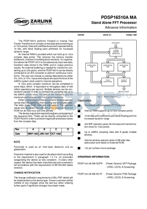 PDSP16510AMA datasheet - Stand Alone FFT Processor