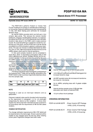 PDSP16510AMAGCPR datasheet - Stand Alone FFT Processor