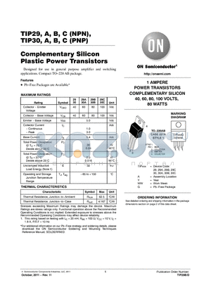 TIP29BG datasheet - Complementary Silicon Plastic Power Transistors