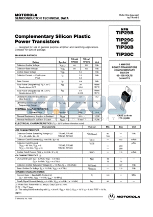 TIP29C datasheet - 1 AMPERE POWER TRANSISTORS COMPLEMENTARY SILICON 80-100 VOLTS 30 WATTS