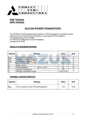 TIP3055 datasheet - SILICON POWER TRANSISTORS