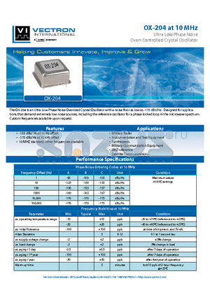 OX-204 datasheet - Ultra Low Phase Noise Oven Controlled Crystal Oscillator