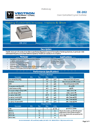 OX-202 datasheet - Oven Controlled Crystal Oscillator