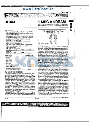 MT4C4004 datasheet - 1 MEG x 4 DRAM QUAD CAS PARITY, FAST PAGE MODE