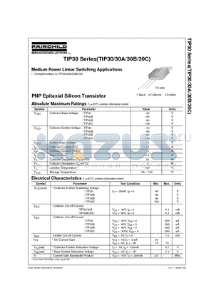TIP30C datasheet - Medium Power Linear Switching Applications