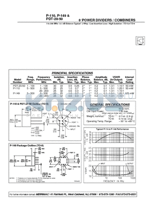 PDT-20-50 datasheet - 0 POWER DIVIDERS / COMBINERS