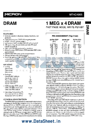 MT4C4005 datasheet - 1 MEG x 4 DRAM FAST PAGE MODE WRITE-PER-BIT