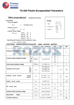 TIP31 datasheet - Plastic-Encapsulated Transistors