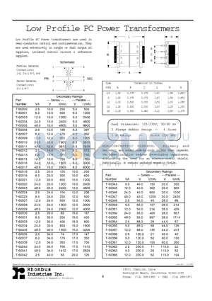 T-60313 datasheet - Low Profile PC Power Transformers