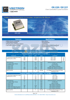 OX-2200-DEJ-208 datasheet - Oven Controlled Crystal Oscillator