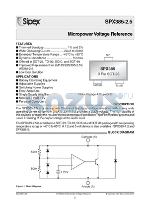 SPX385AM1-2.5 datasheet - Micropower Voltage Reference