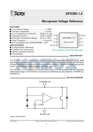 SPX385AN-1.2 datasheet - Micropower Voltage Reference