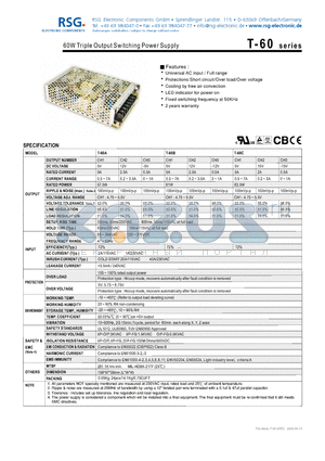 T-60A datasheet - 60W Triple Output Switching Power Supply